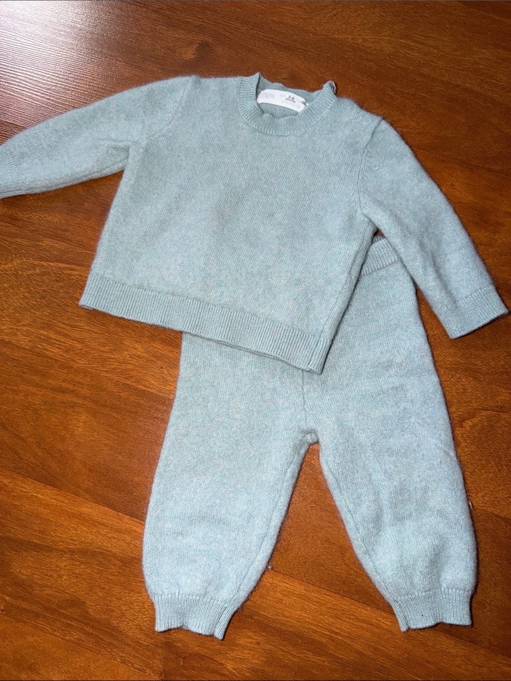 Zara Kids Light Sage Green Knit Sweater & Pants Set